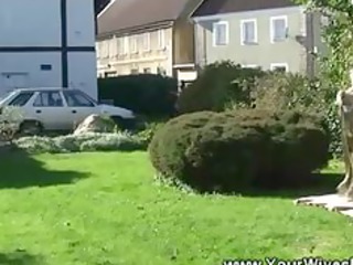 sunbathing granny blows man in yard